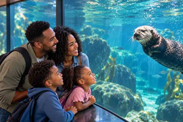 Family Smiles with a Sea Otter